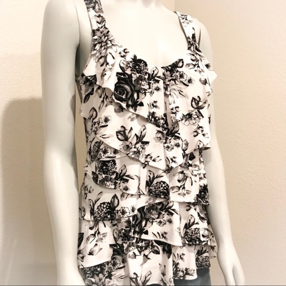 White House Black Market- Tiered Floral Ruffle top